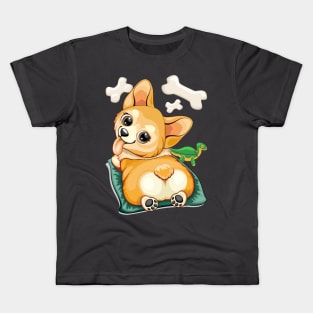 Corgi Pet Dog Playful Cartoon Character Kids T-Shirt